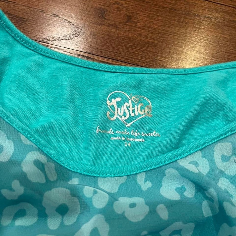 ⭐y2k justice teal & purple cheetah‎ print rhinestone top small - Picture 3 of 8